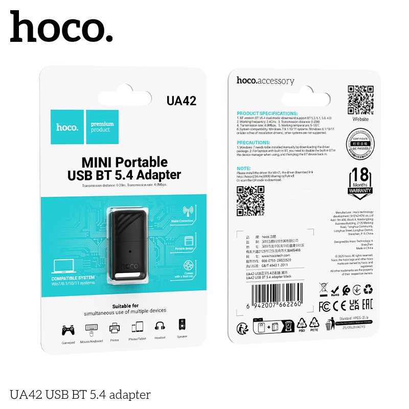 HOCO UA42 Mini Portable USB Bluetooth 5.4 Adapter – Black - Image 6
