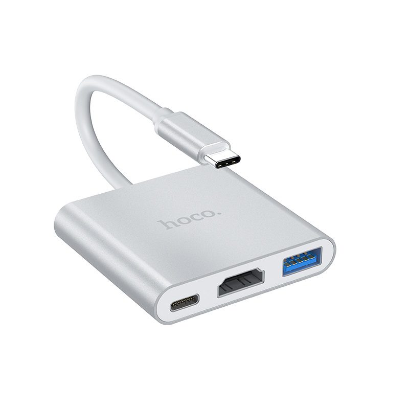 HOCO HB14 Easy Use Type-C Hub Adapter (USB 3.0 + HDMI + PD) – Silver - Image 2