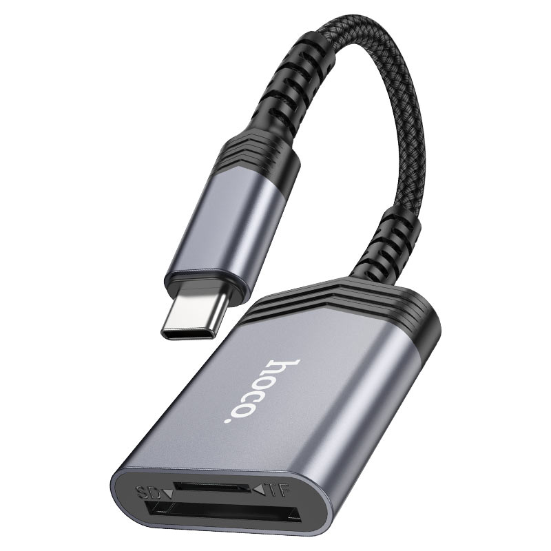 HOCO UA25 2-in-1 Type-C SD & MicroSD Card Reader – Silver - Image 2
