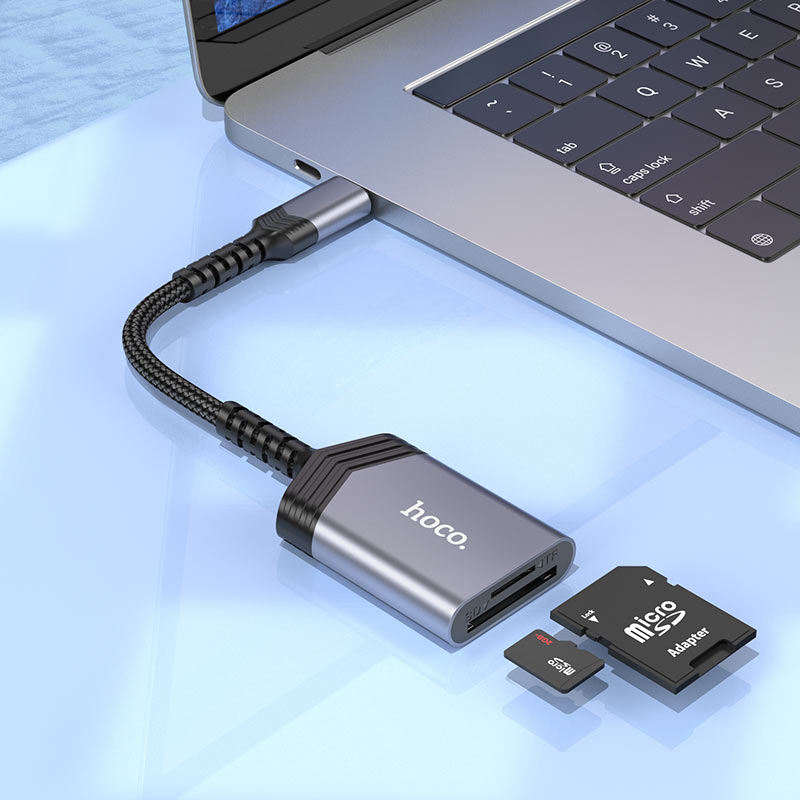 HOCO UA25 2-in-1 Type-C SD & MicroSD Card Reader – Silver - Image 4