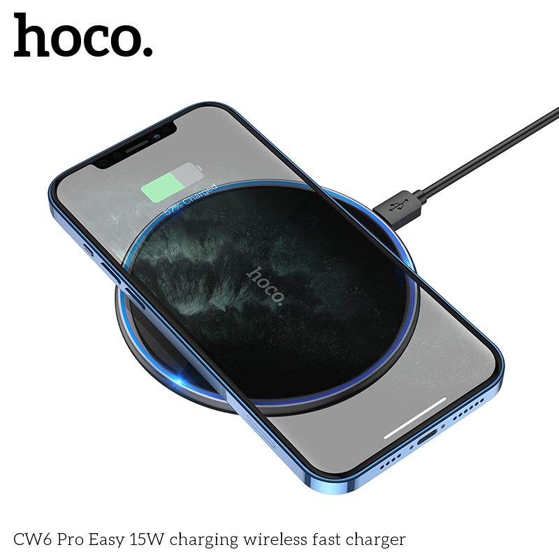 HOCO CW6 Pro Easy 15W Wireless Fast Charger Pad – Black - Image 3