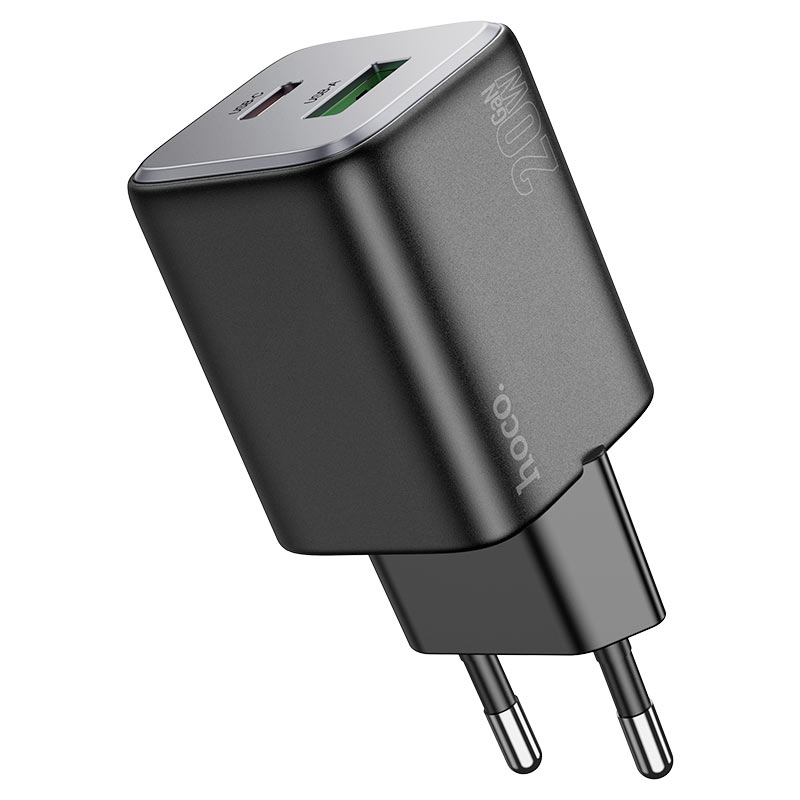 HOCO N41 Almighty PD 20W + QC 3.0 Dual-Port Fast Wall Charger (EU Plug) – Black - Image 2
