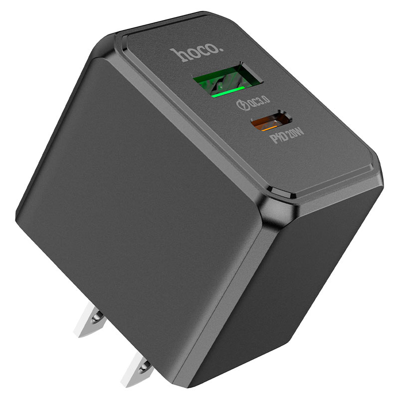 HOCO CS14 Ocean PD 20W + QC 3.0 Dual-Port Fast Wall Charger (US Plug) – Black