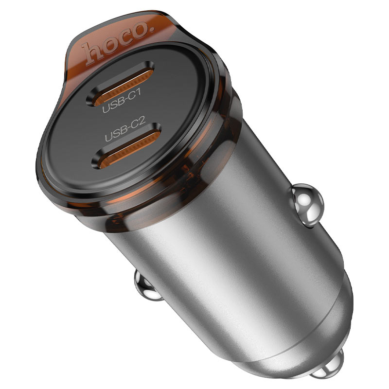 HOCO NZ16B Rigorous PD 45W Dual USB-C Fast Car Charger (2C) – Silver