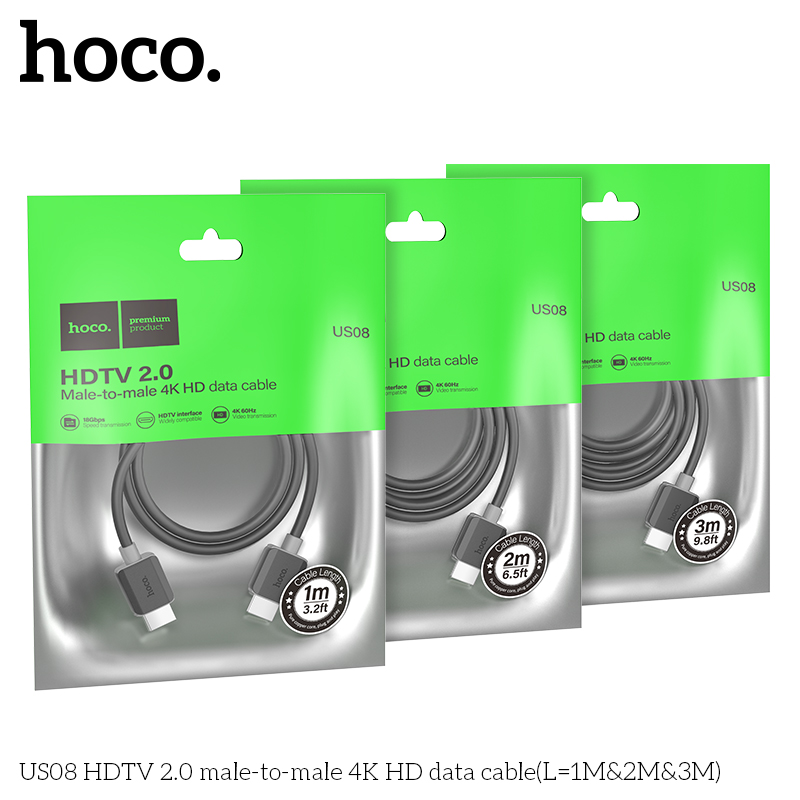 HOCO US08 HDTV 2.0 Male-to-Male 4K HD Video Cable (2M) – Black - Image 4