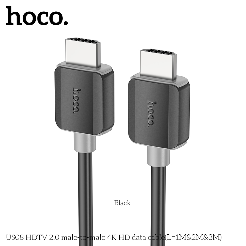 HOCO US08 HDTV 2.0 Male-to-Male 4K HD Video Cable (2M) – Black - Image 1