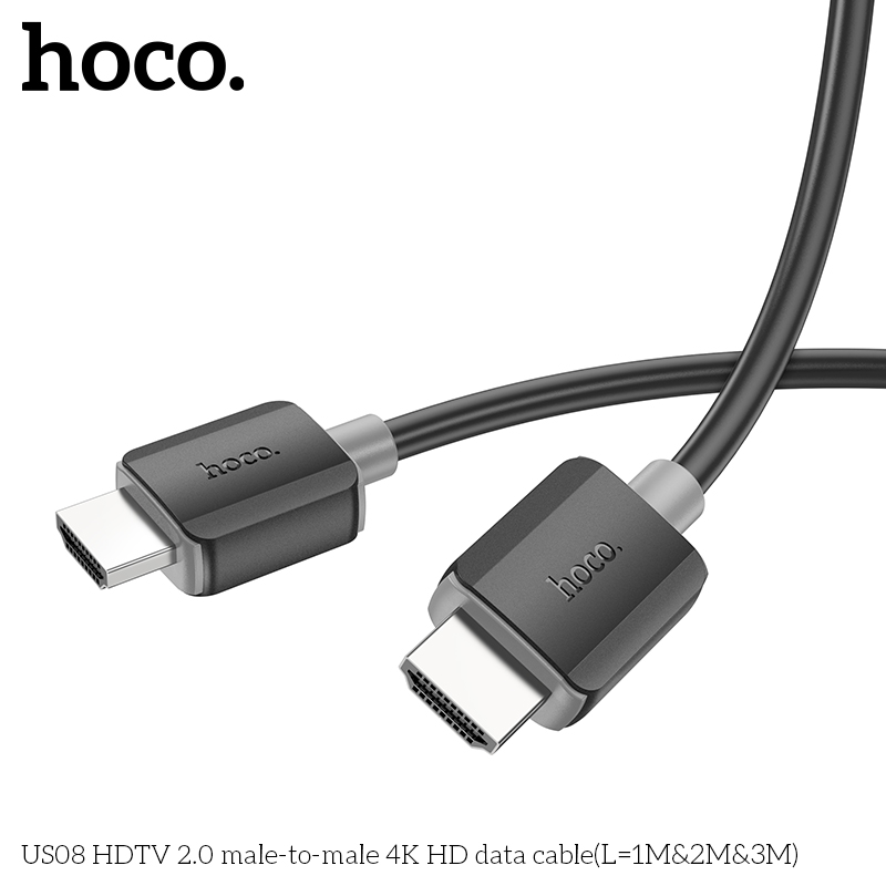 HOCO US08 HDTV 2.0 Male-to-Male 4K HD Video Cable (2M) – Black - Image 2