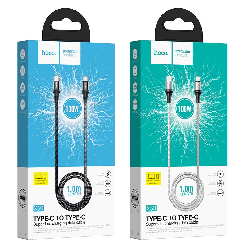 HOCO X50 Exquisito 100W Type-C to Type-C Fast Charging Data Cable (1M) – Black - Image 3