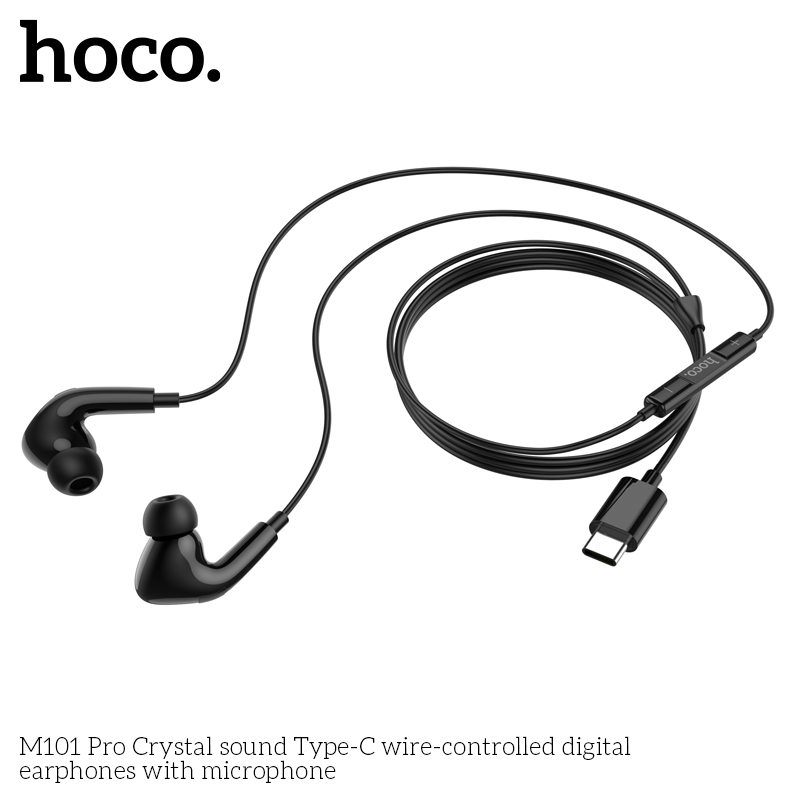 HOCO M101 Pro Crystal Sound Type-C Digital Earphones with Mic – Black - Image 1