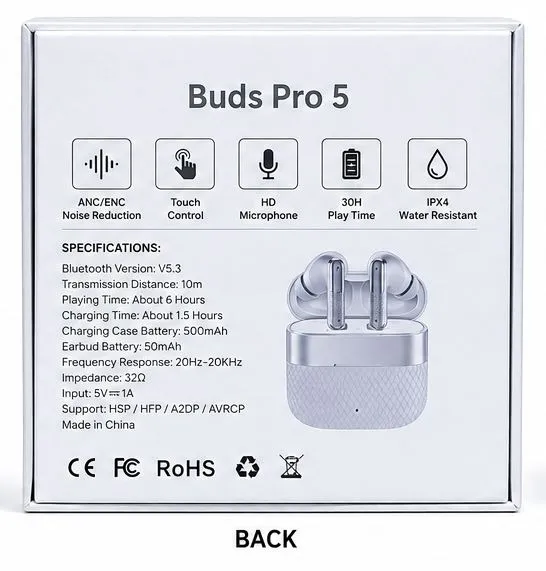 Buds Pro 5 Wireless Bluetooth Earbuds | HD Sound | Touch Control | Noise Reduction — product image 2