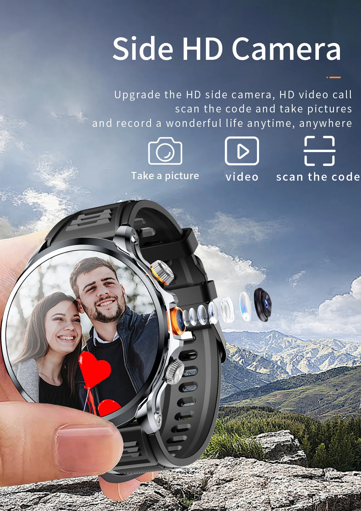 NEW 4G Android H18 Smart Watch 1.95 inch Large Spherical Screen Camera Video Call With 1100mAh Big Battery Outdoor Sport Men — product image 3