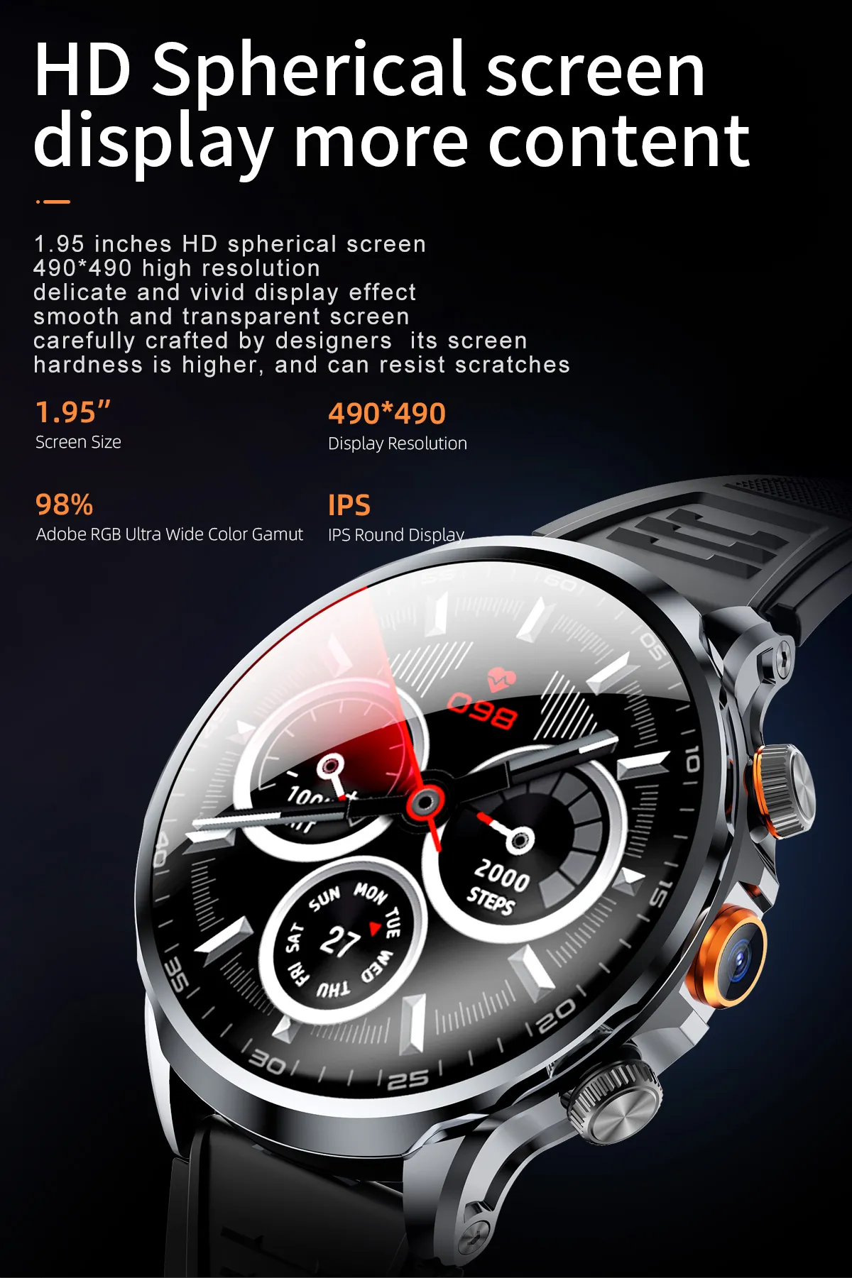 NEW 4G Android H18 Smart Watch 1.95 inch Large Spherical Screen Camera Video Call With 1100mAh Big Battery Outdoor Sport Men — product image 1