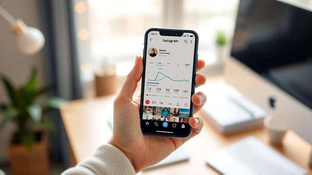 Phone screen showing Instagram analytics with follower growth from faceless AI content creation strategy