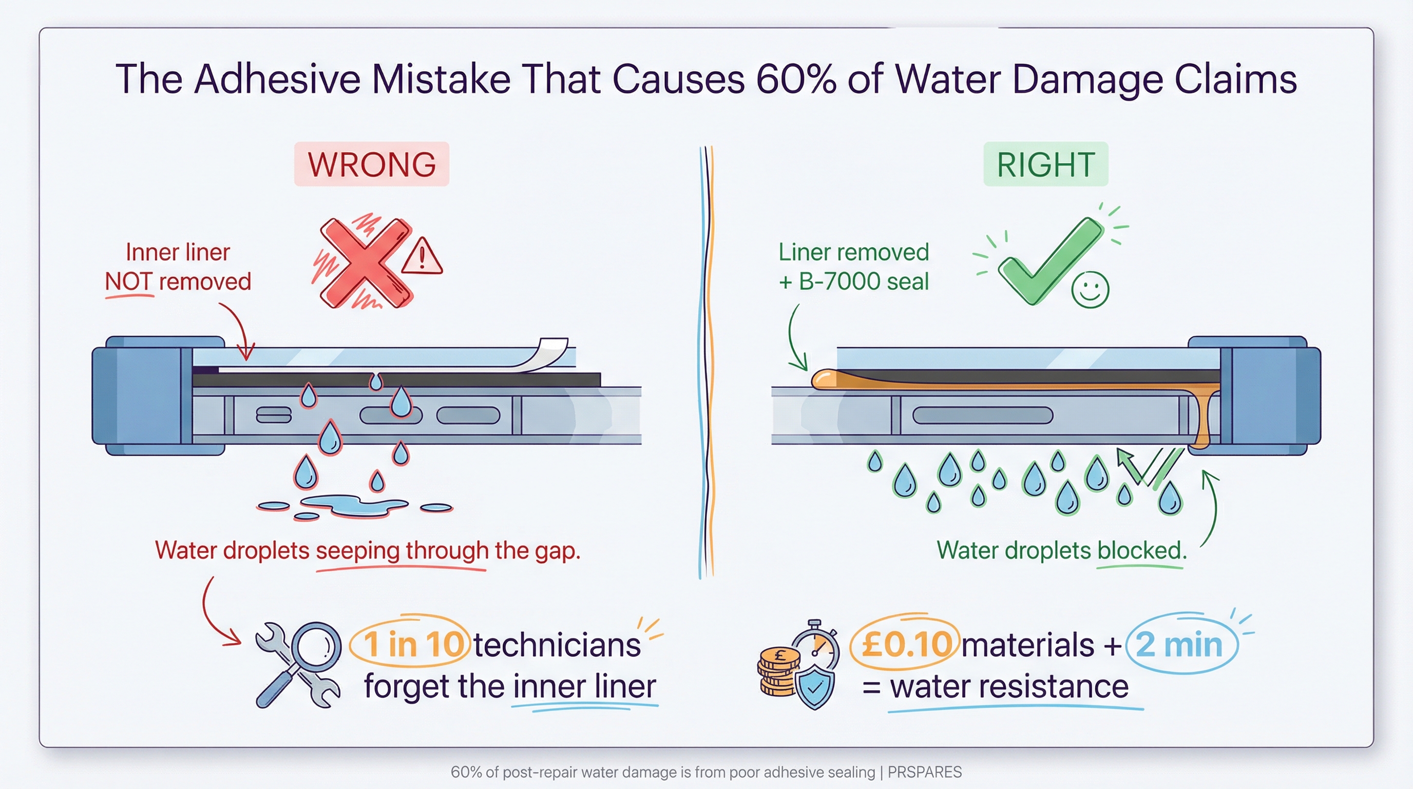 The adhesive mistake that causes 60% of water damage — wrong vs right sealing method