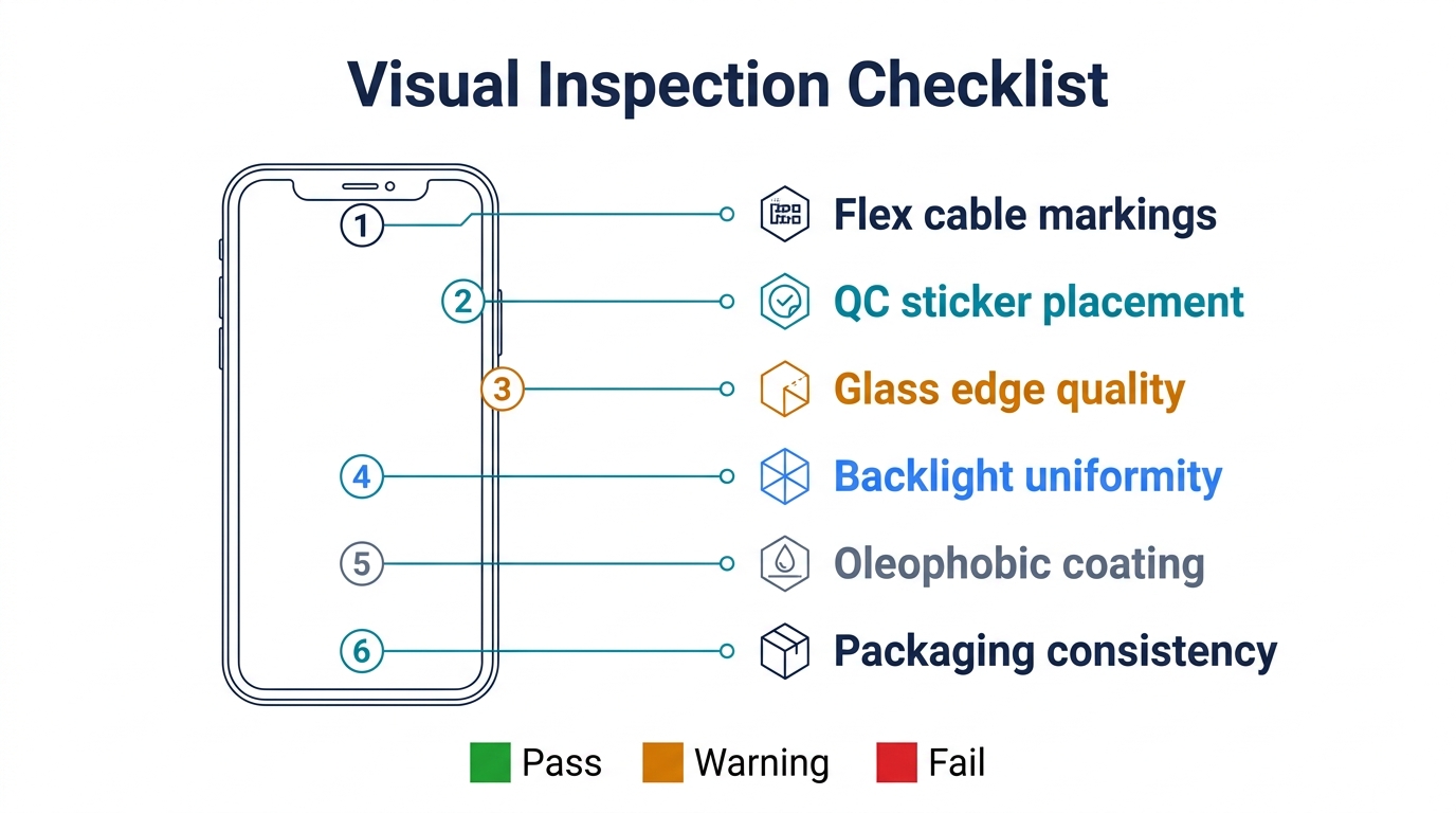 Visual inspection checklist for verifying phone screen authenticity