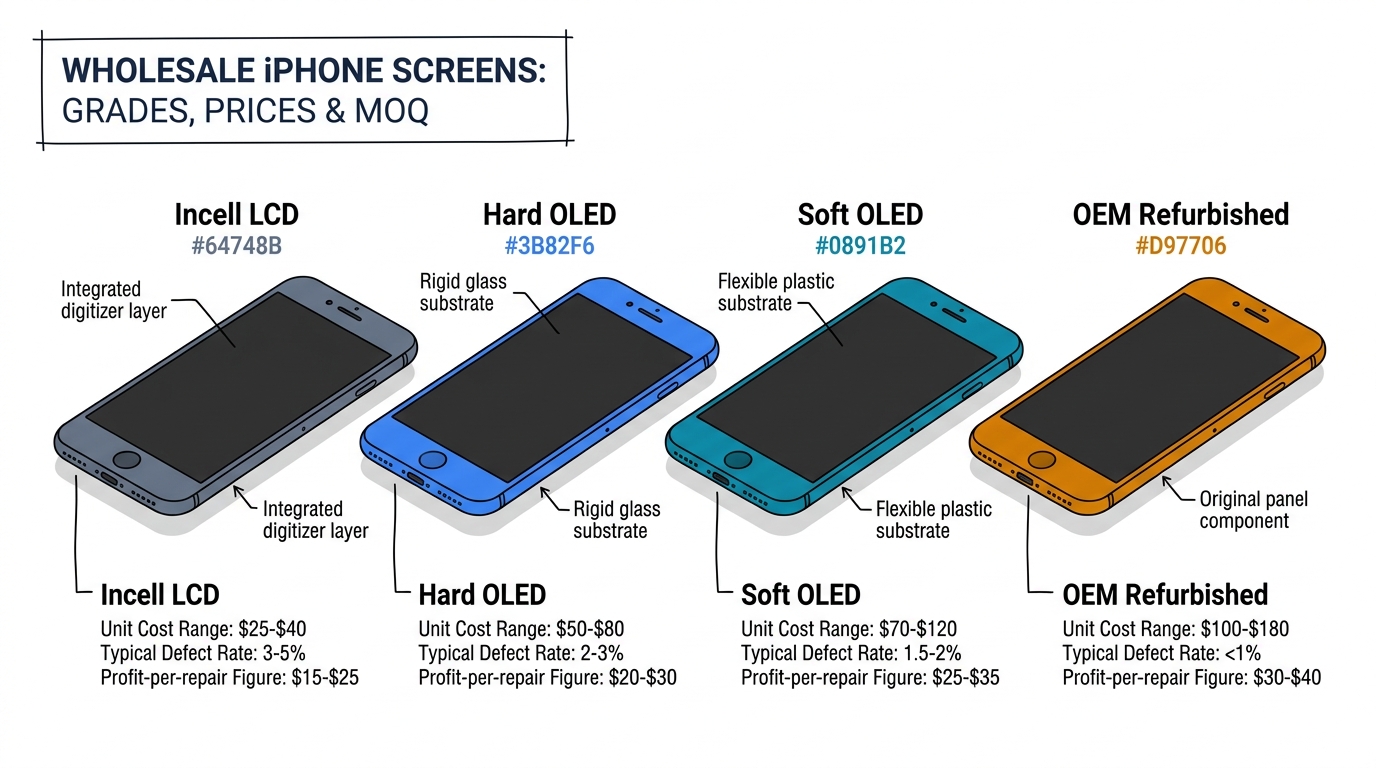 Wholesale iPhone Screens MOQ and Order Strategy: How Buyers Compare Grades