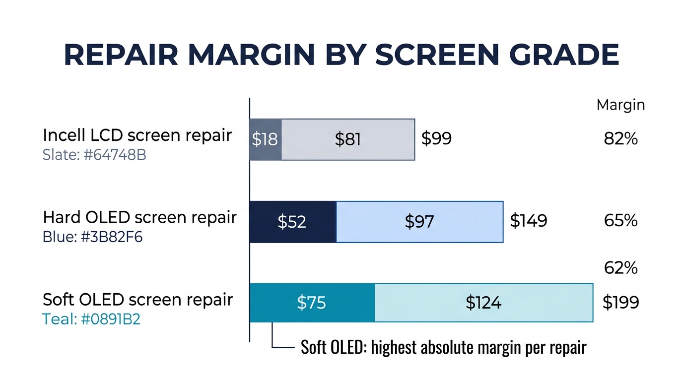 iPhone 13 Screen Replacement Cost for Repair Shops: Margin Analysis — infographic