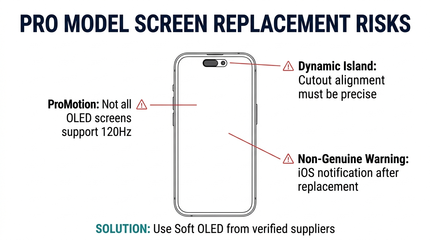 The iPhone 14 Pro Screen Replacement Trap: What Catches Shops Out — infographic