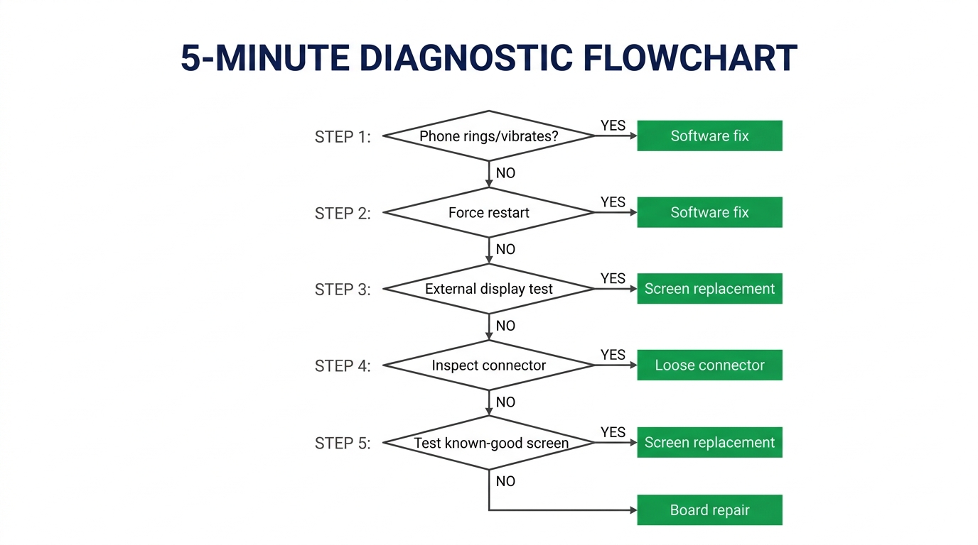 The 5-Minute Black Screen Diagnostic: Step by Step — infographic