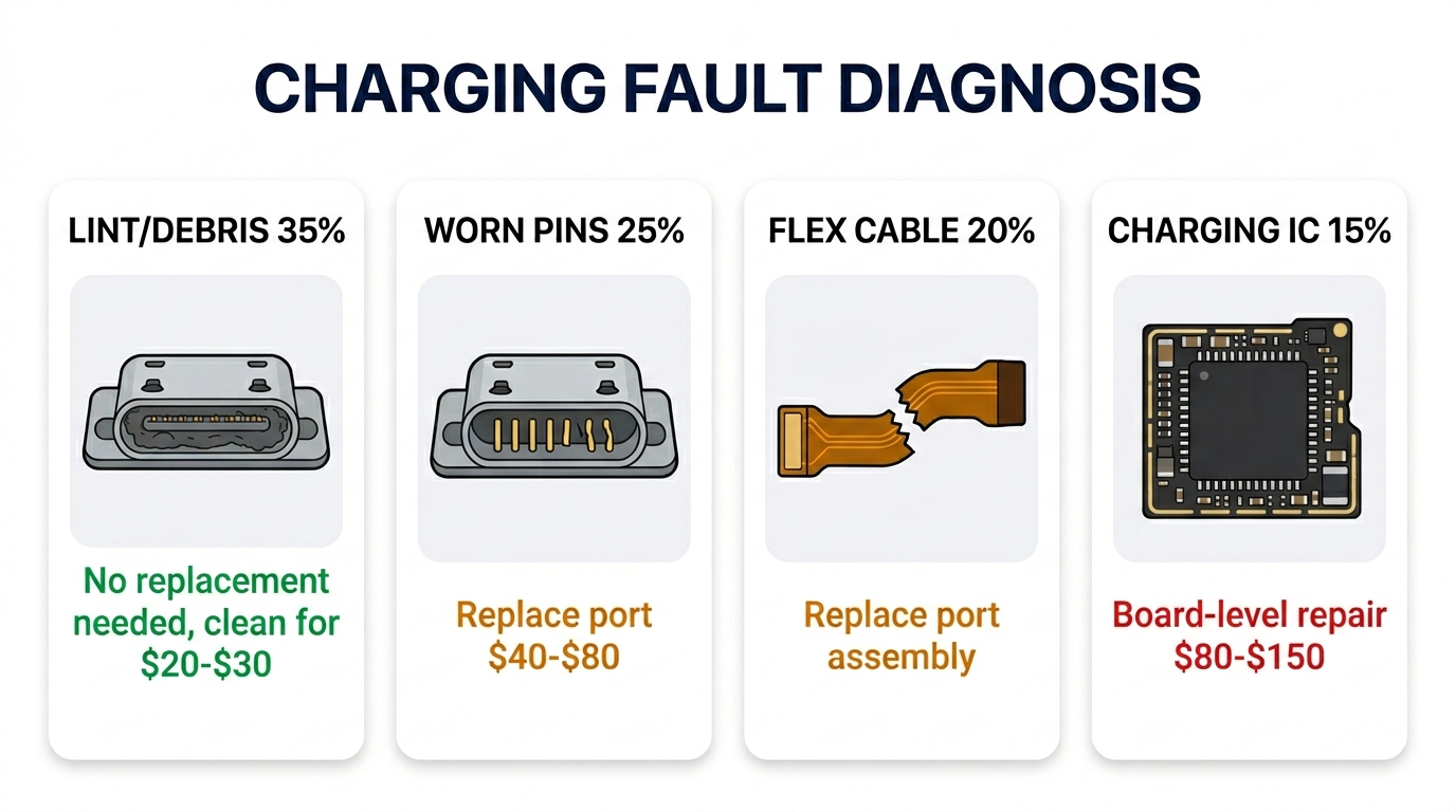 The 4 Most Common iPhone Charging Faults (and Which Ones Need a Port Replacement) — infographic