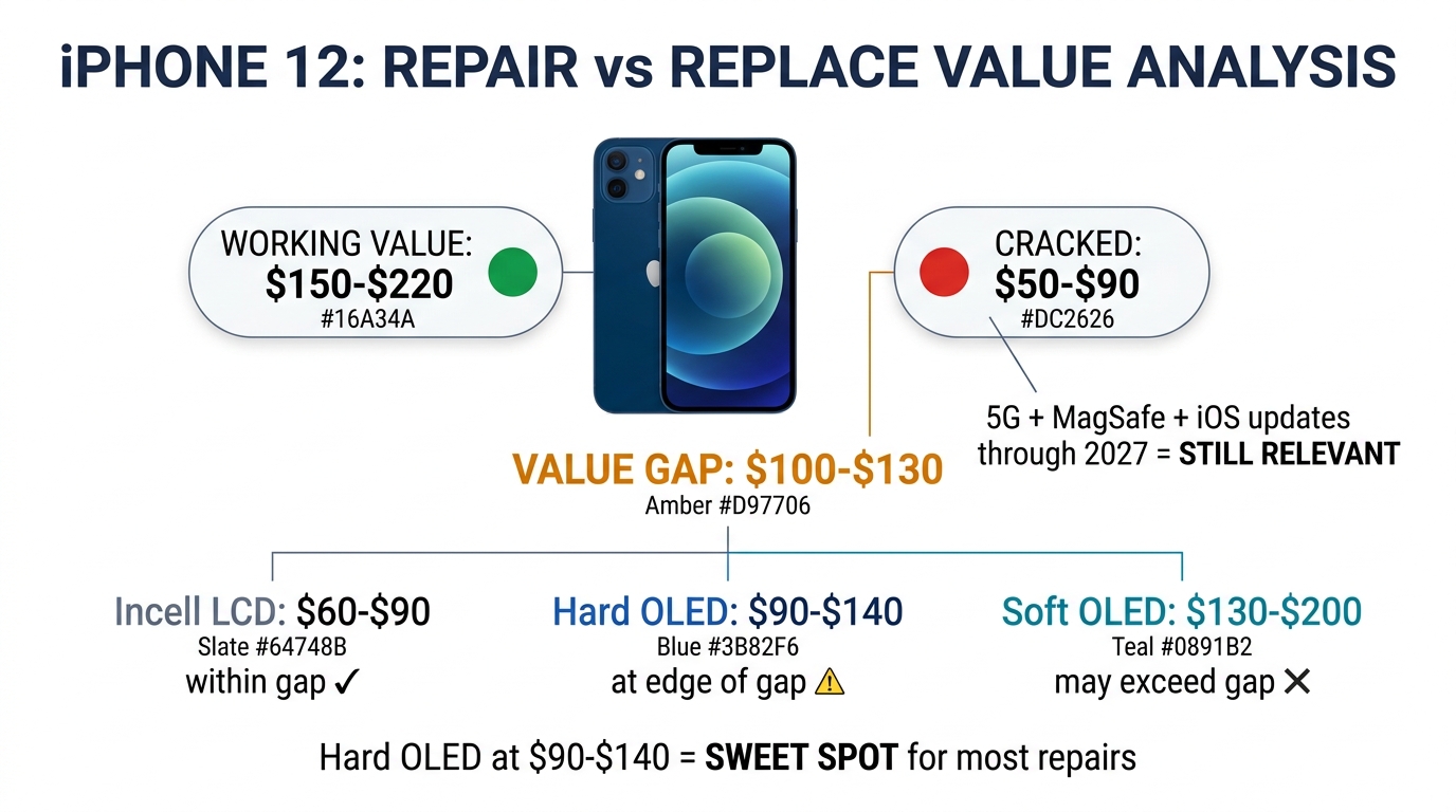 iPhone 12 repair vs replace value analysis with residual value and repair cost comparison