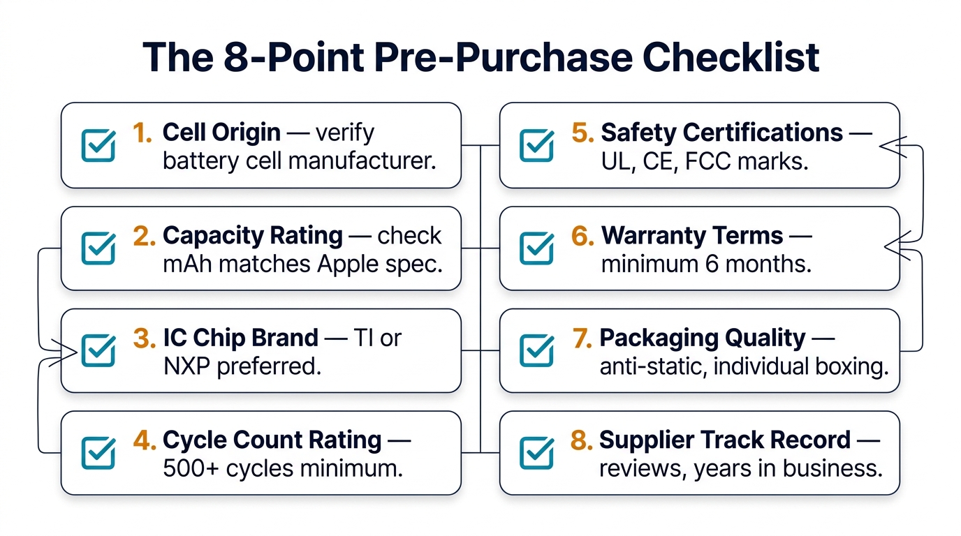 8-point pre-purchase checklist for bulk iPhone batteries