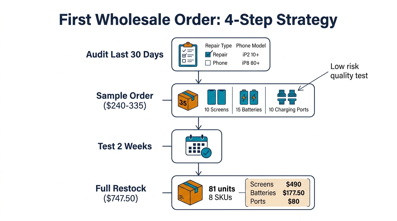 4-step first wholesale order strategy from sample order to full restock