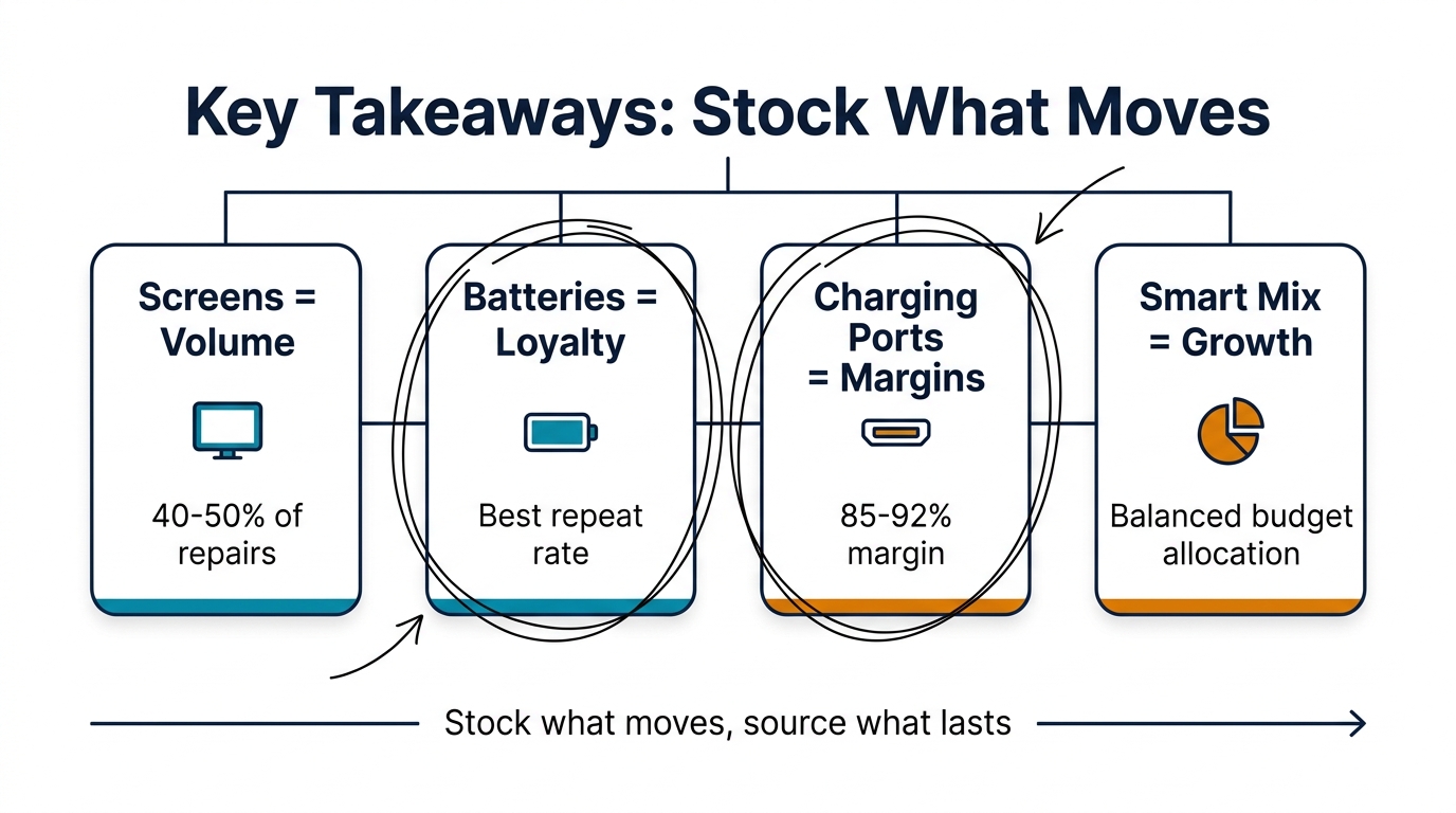 Key takeaways - screens for volume, batteries for loyalty, charging ports for margins, smart mix for growth