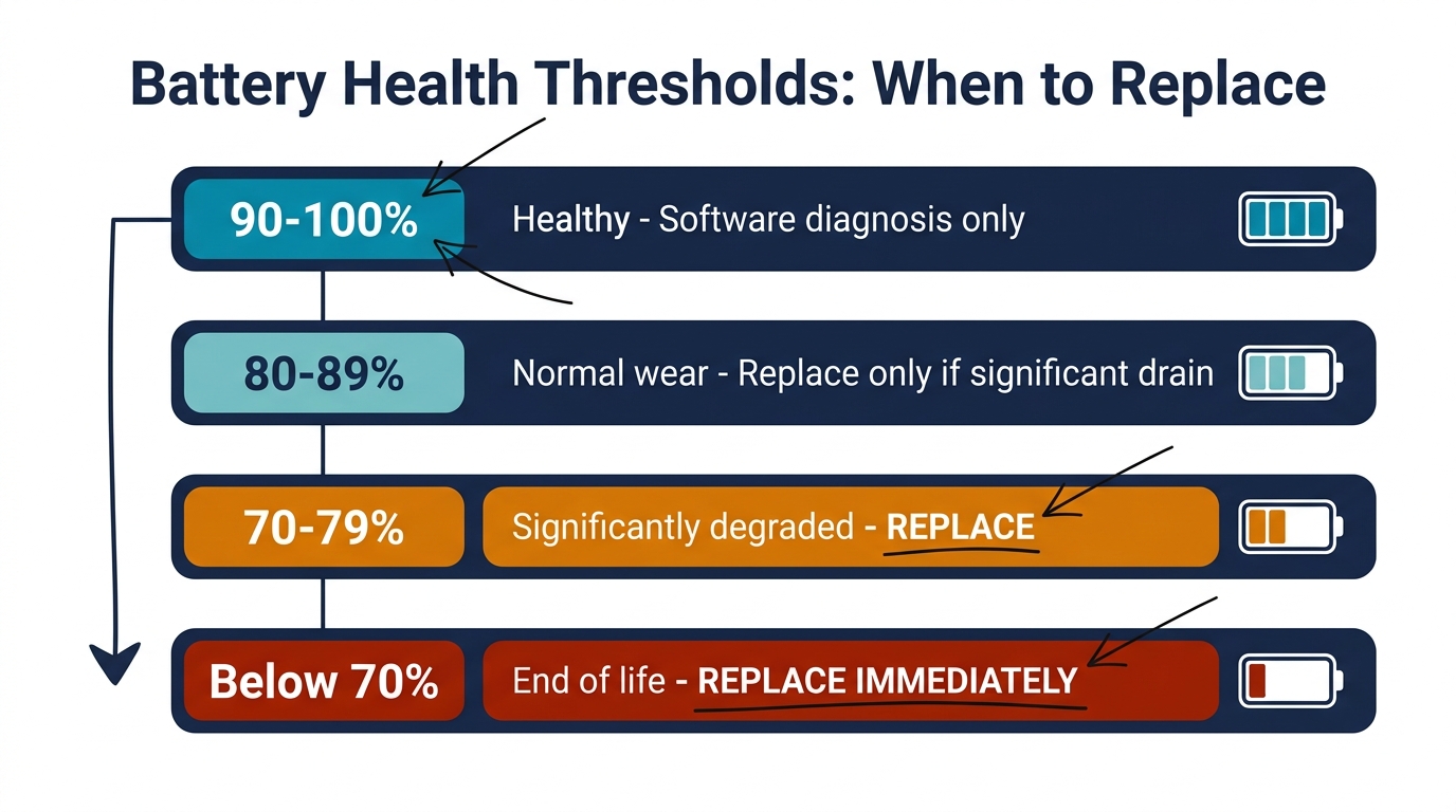 Battery health thresholds showing when to replace iPhone battery