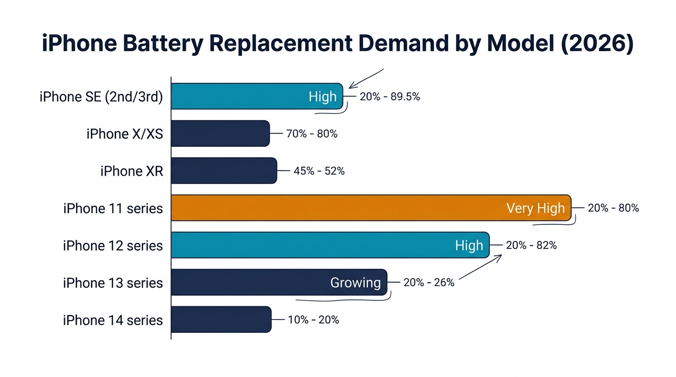 iPhone battery replacement demand by model in 2026