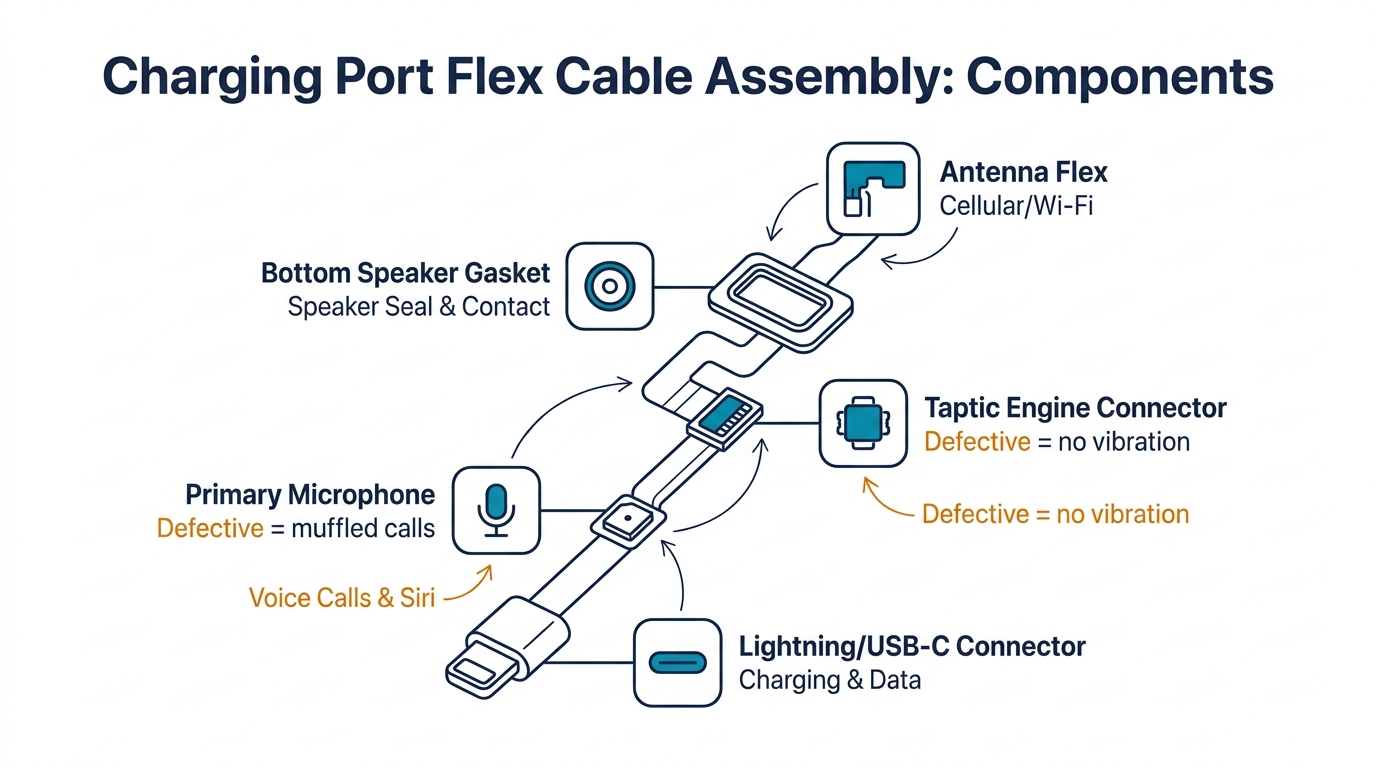 Charging port flex cable assembly components diagram