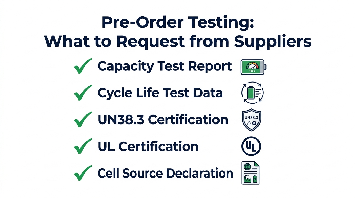 Pre-order testing checklist — what to request from battery suppliers