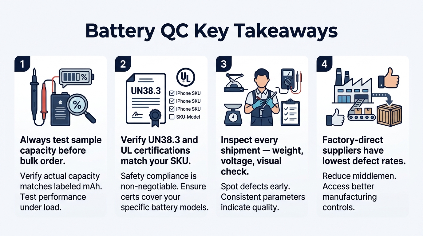 Battery QC key takeaways summary for wholesale buyers