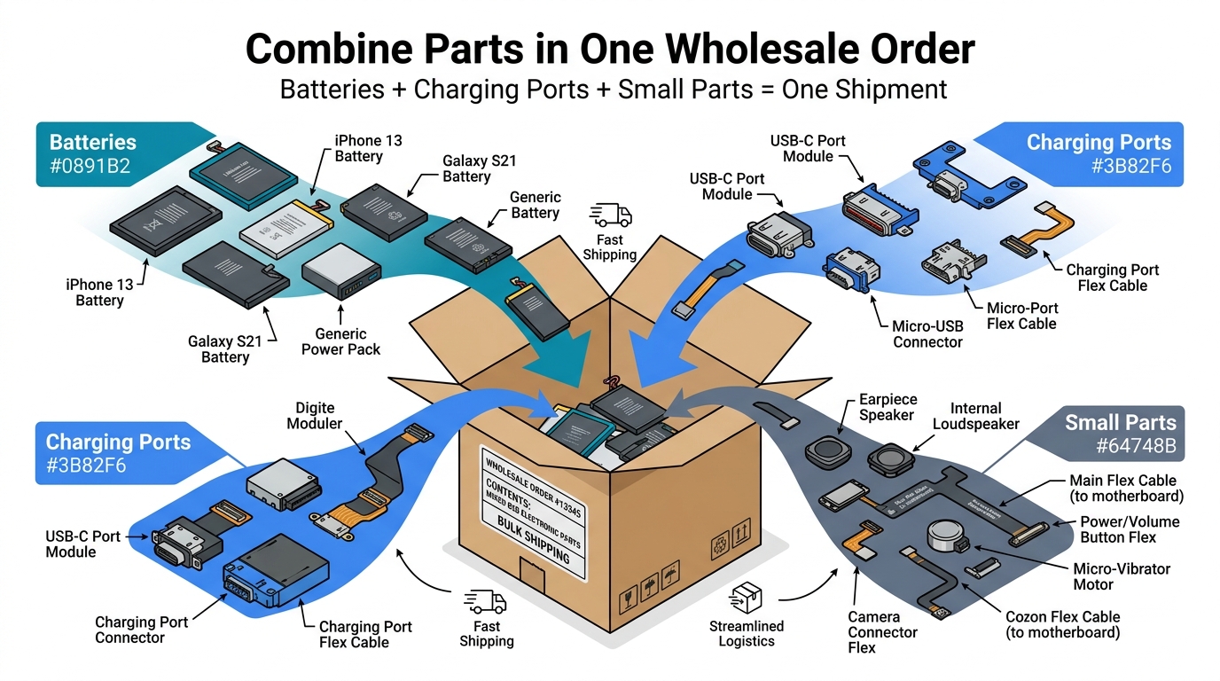 How to Combine Batteries, Charging Ports, and Small Parts in One Repair Order