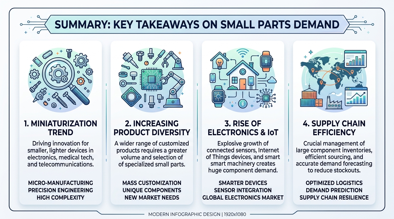 Summary infographic with key takeaways about small parts demand for repair shops