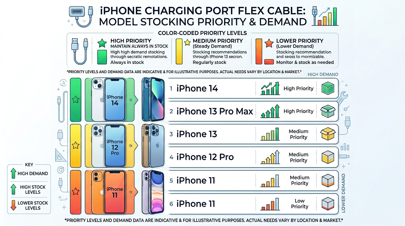 Model stocking priority for charging port flex cables by demand