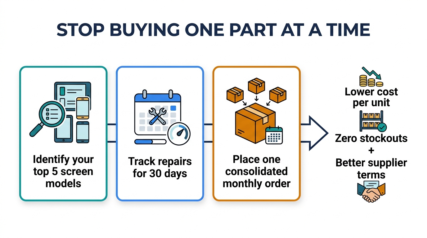 Summary infographic with three steps to start monthly reordering