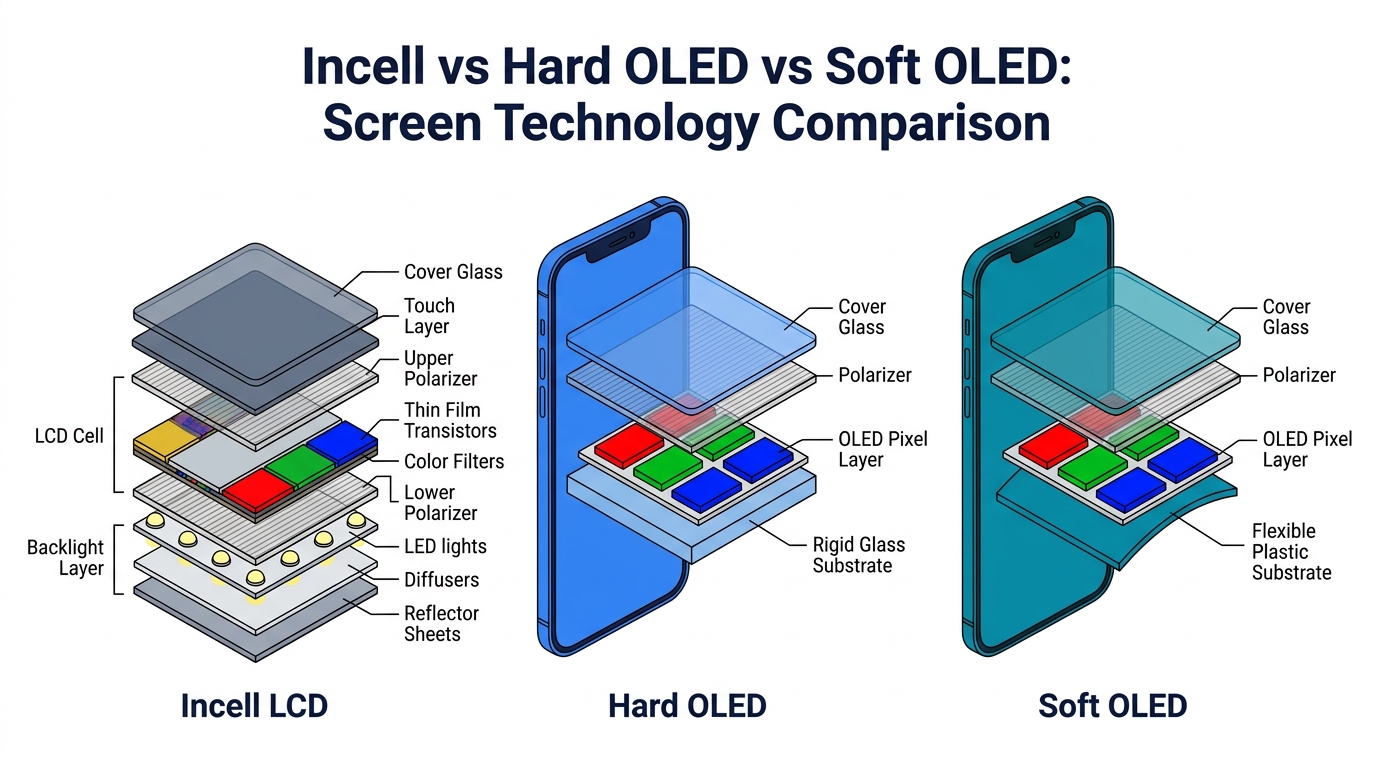 Incell vs Hard OLED vs Soft OLED: Which Screen Type to Order for Each iPhone and Samsung Model