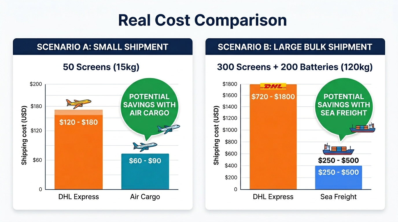 Air freight vs sea freight real cost comparison example