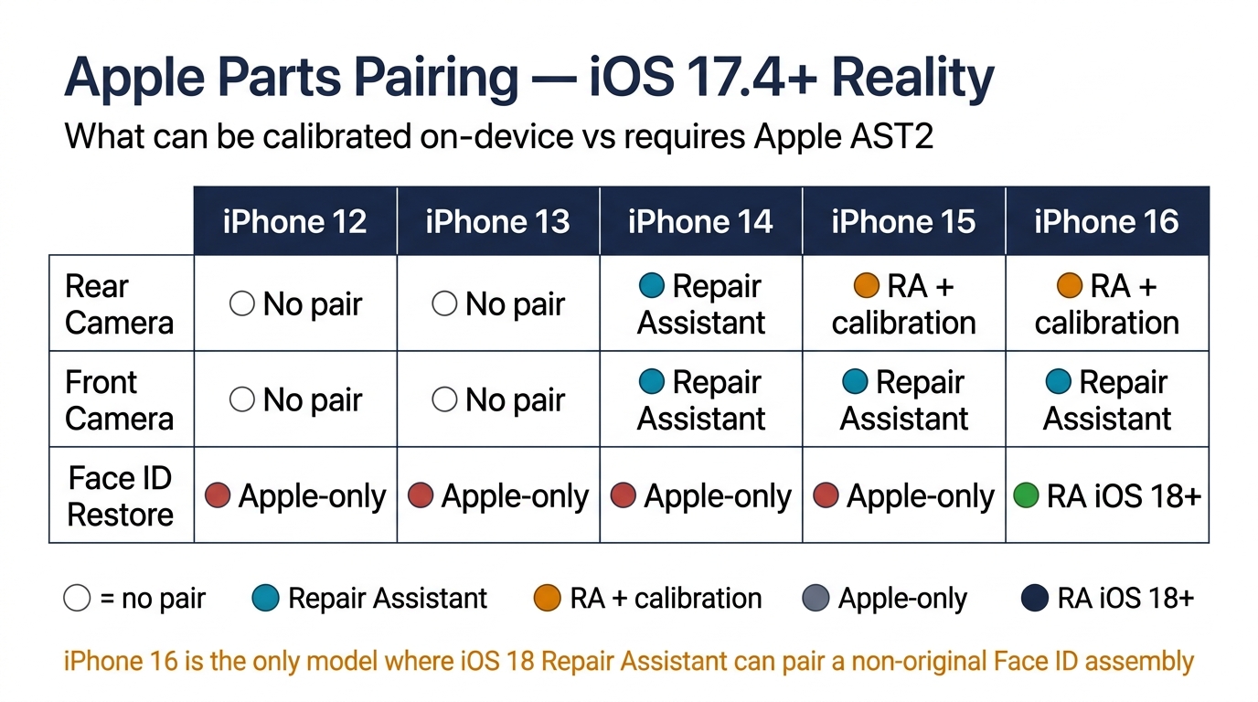 iOS Repair Assistant pairing requirements by iPhone model