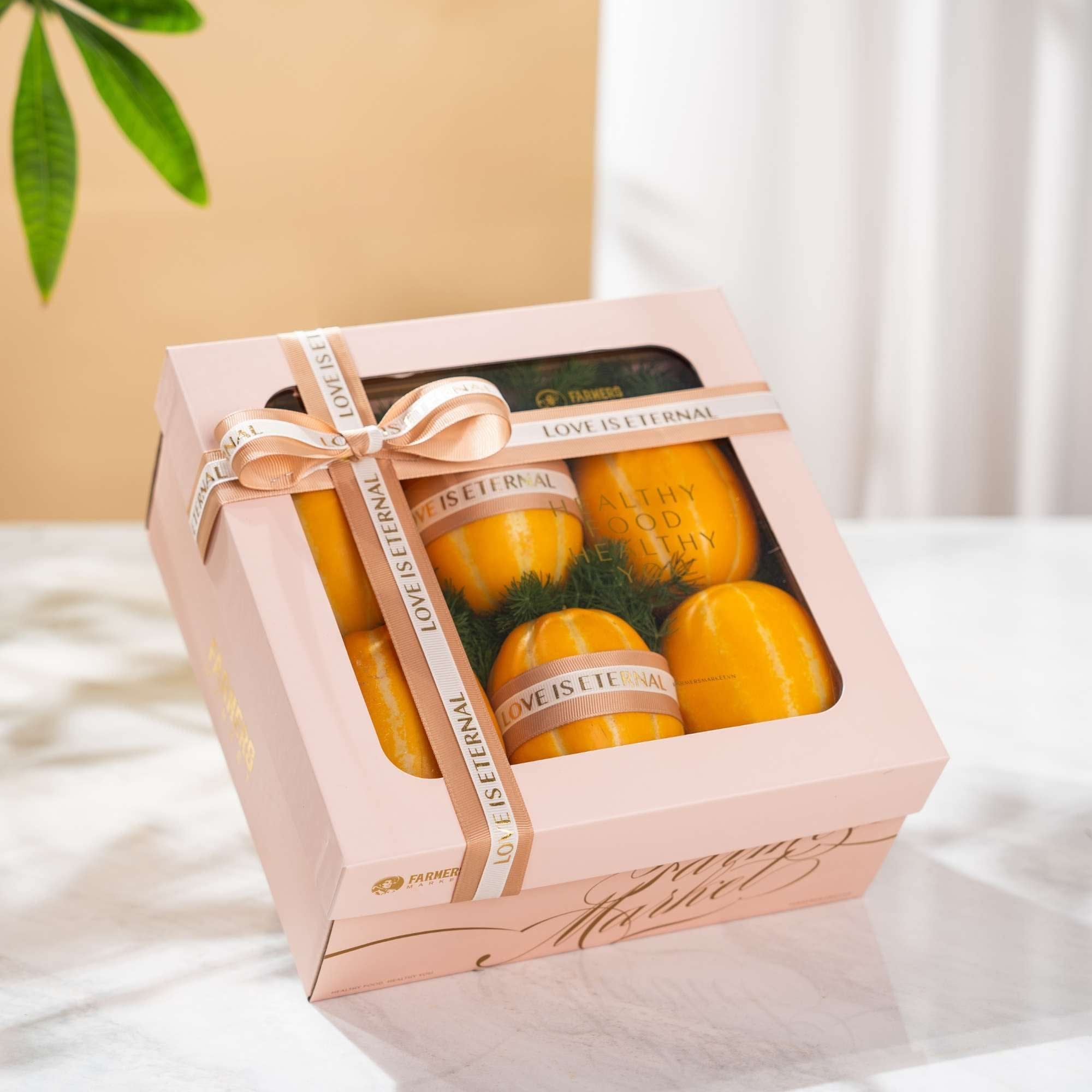 Hộp Quà Dưa & Lê Hoàng Kim Hàn Quốc Tone Hồng Tiêu Chuẩn