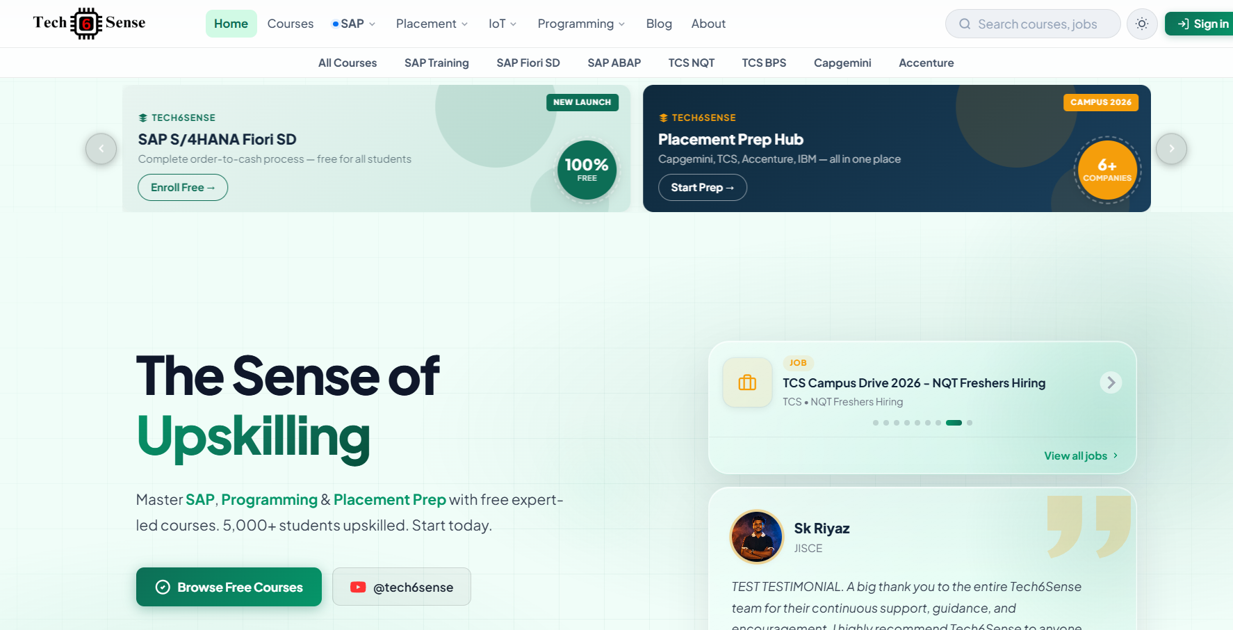 Tech6Sense — Technology & Placement Learning Platform screenshot