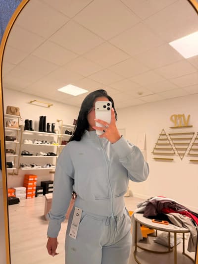 Ensemble sweat zippé et pantalon large ALO – Bleu ciel