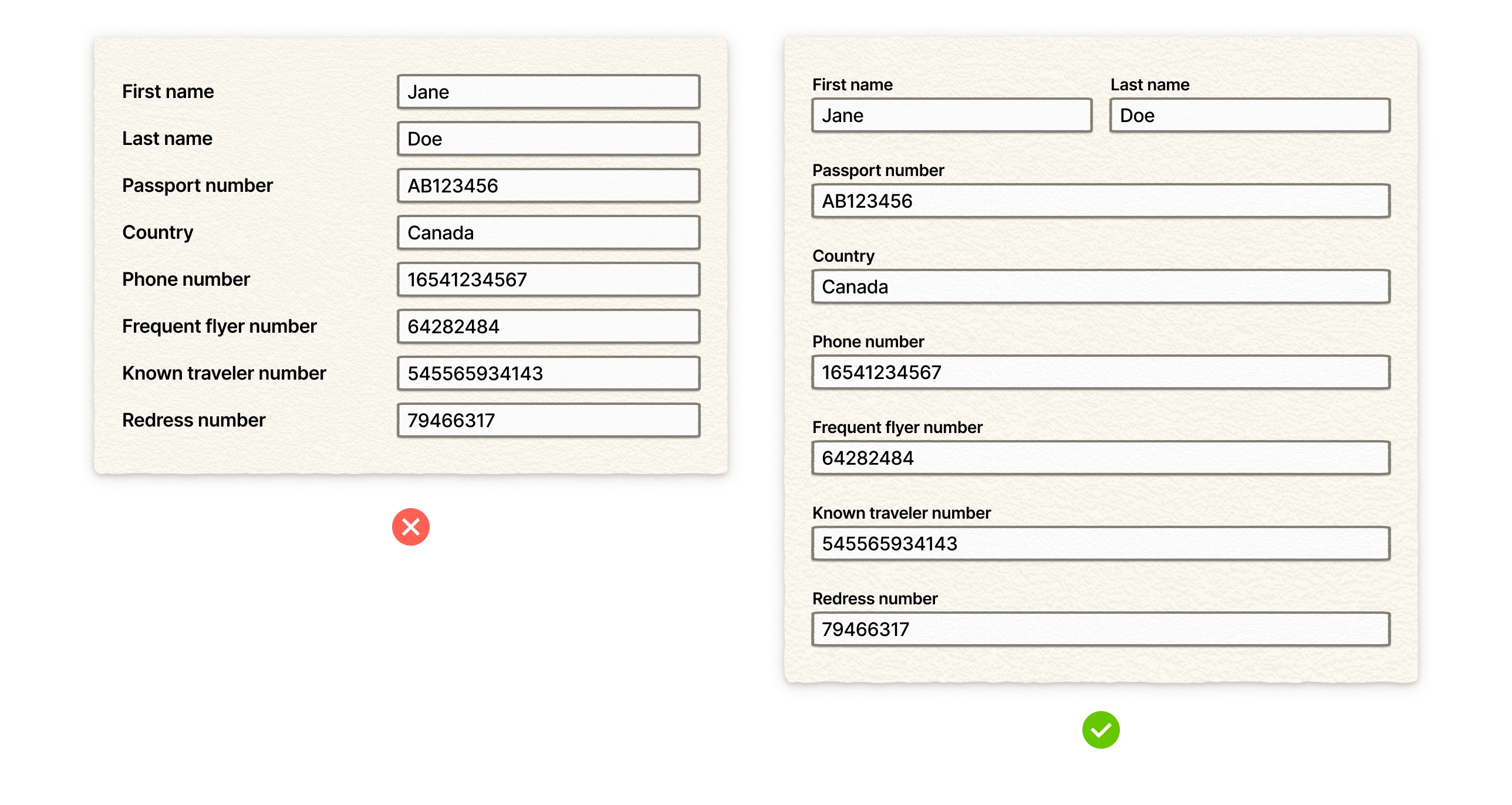 Form comparison showing side-aligned vs top-aligned labels