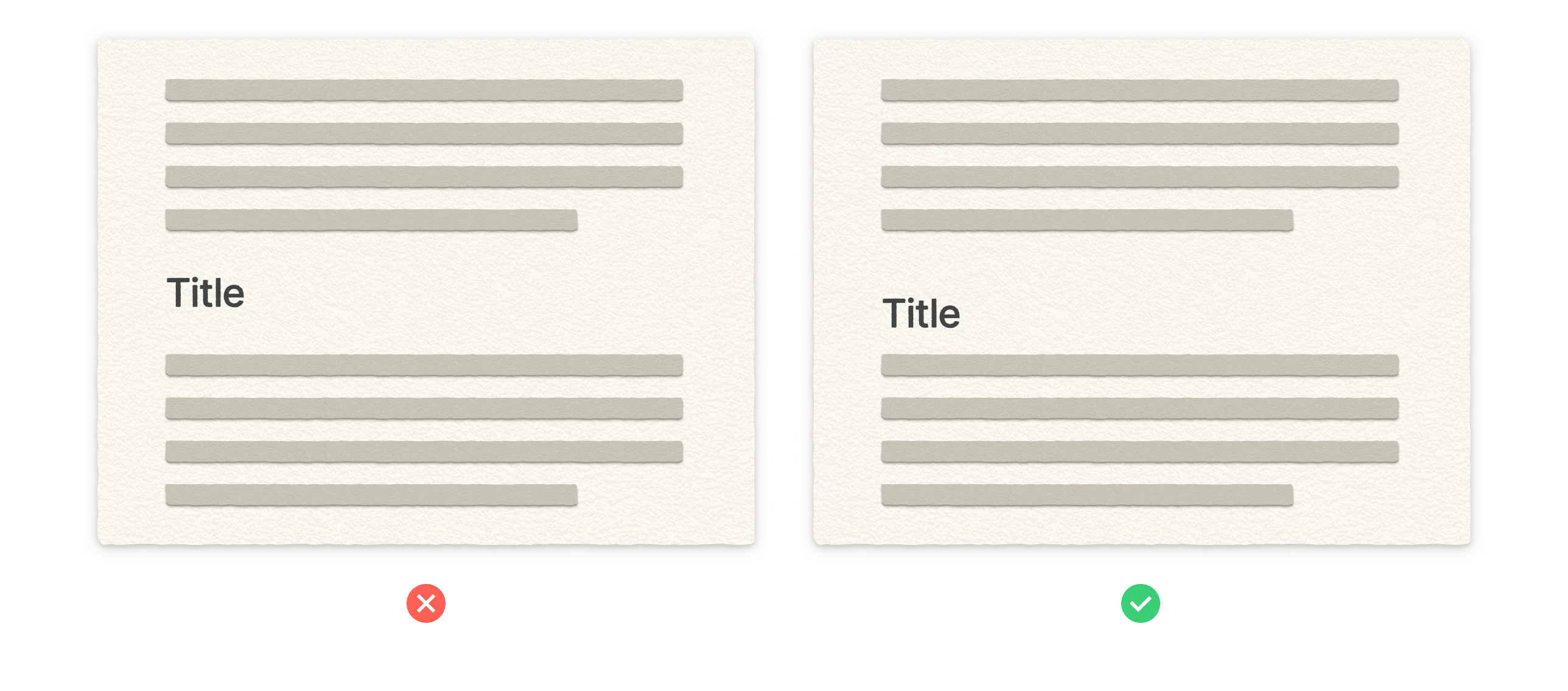 Comparison showing title placement between paragraphs