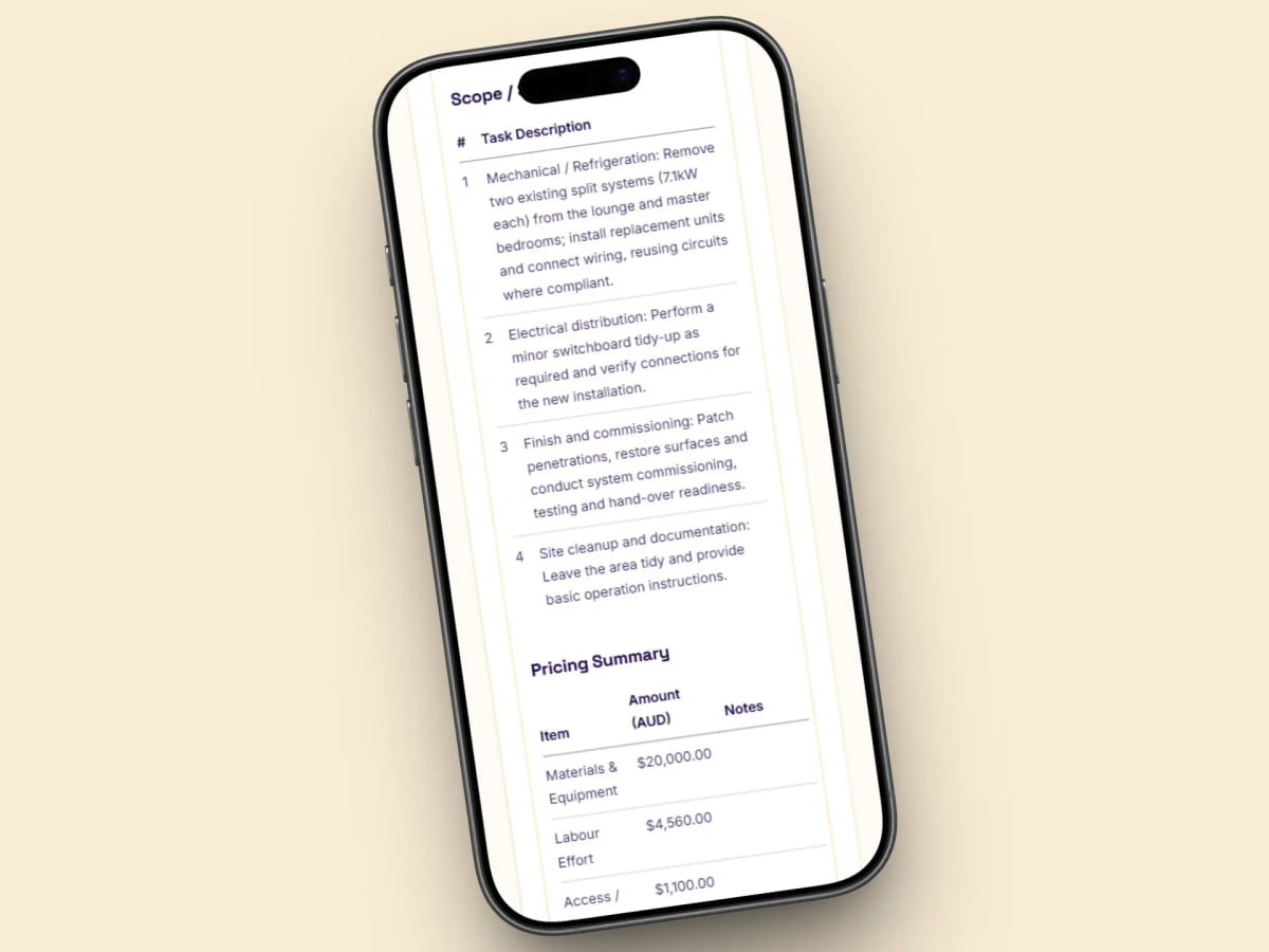 Tradie Assistant Smart Tools generating documents