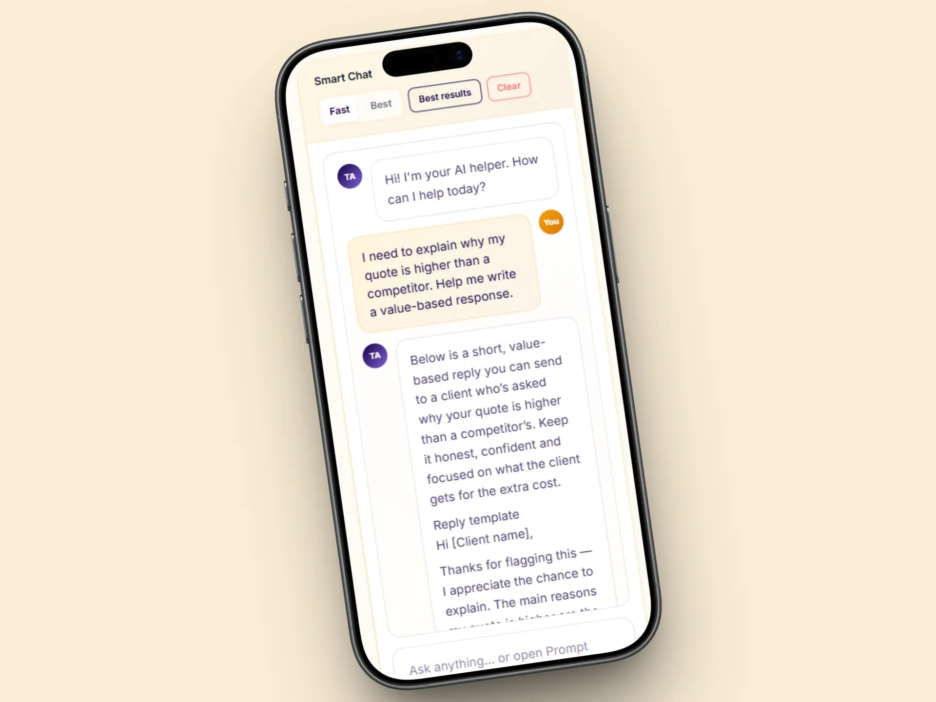 Tradie Assistant Smart Chat drafting a message