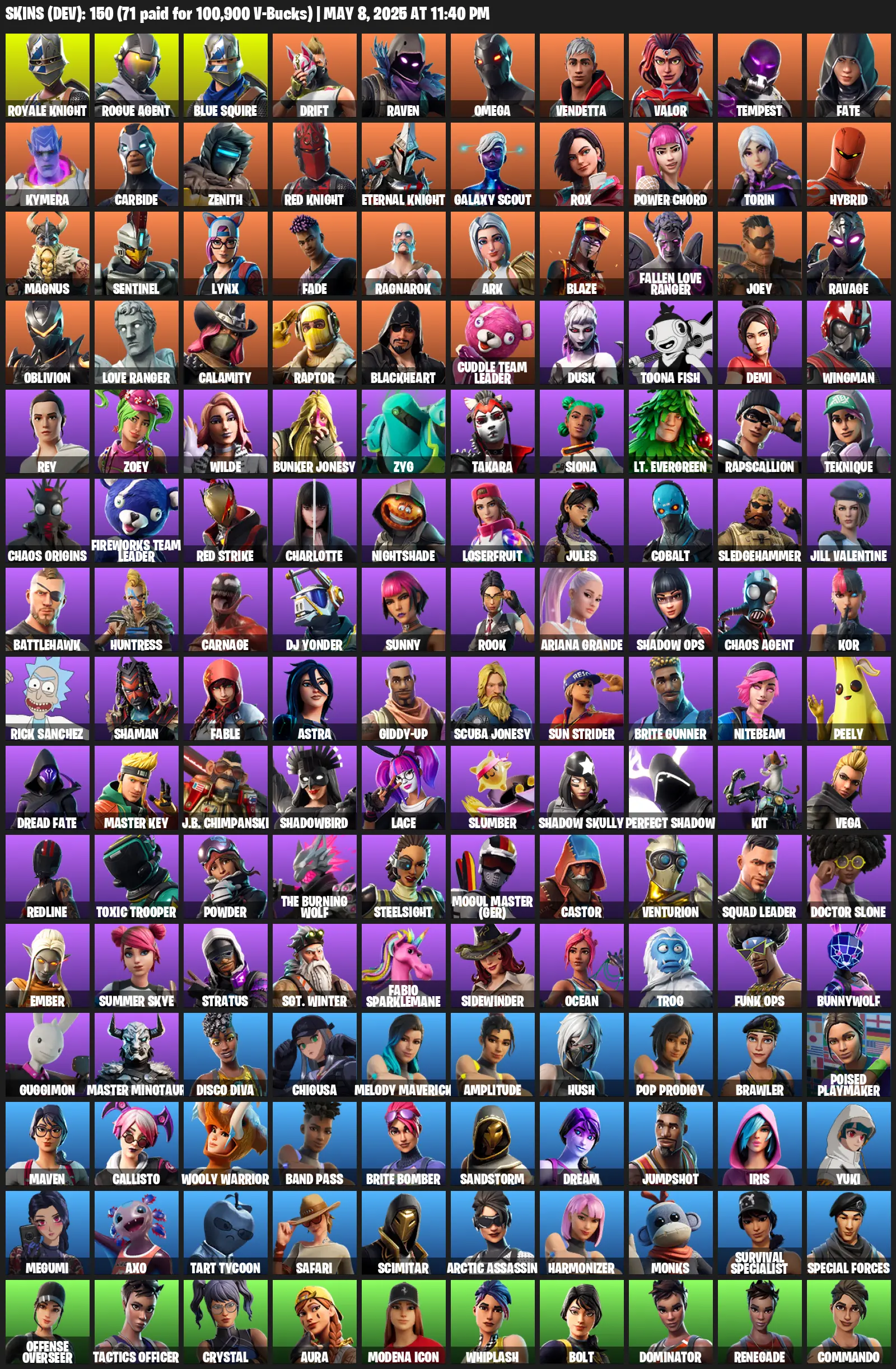 150 Skins, 2200 VB, Royale Knight, Blue Squire, Omega, Rogue Agent, Drift, Raven, Vendetta, Valor, Tempest, Fate, Rox [PC/XBOX]