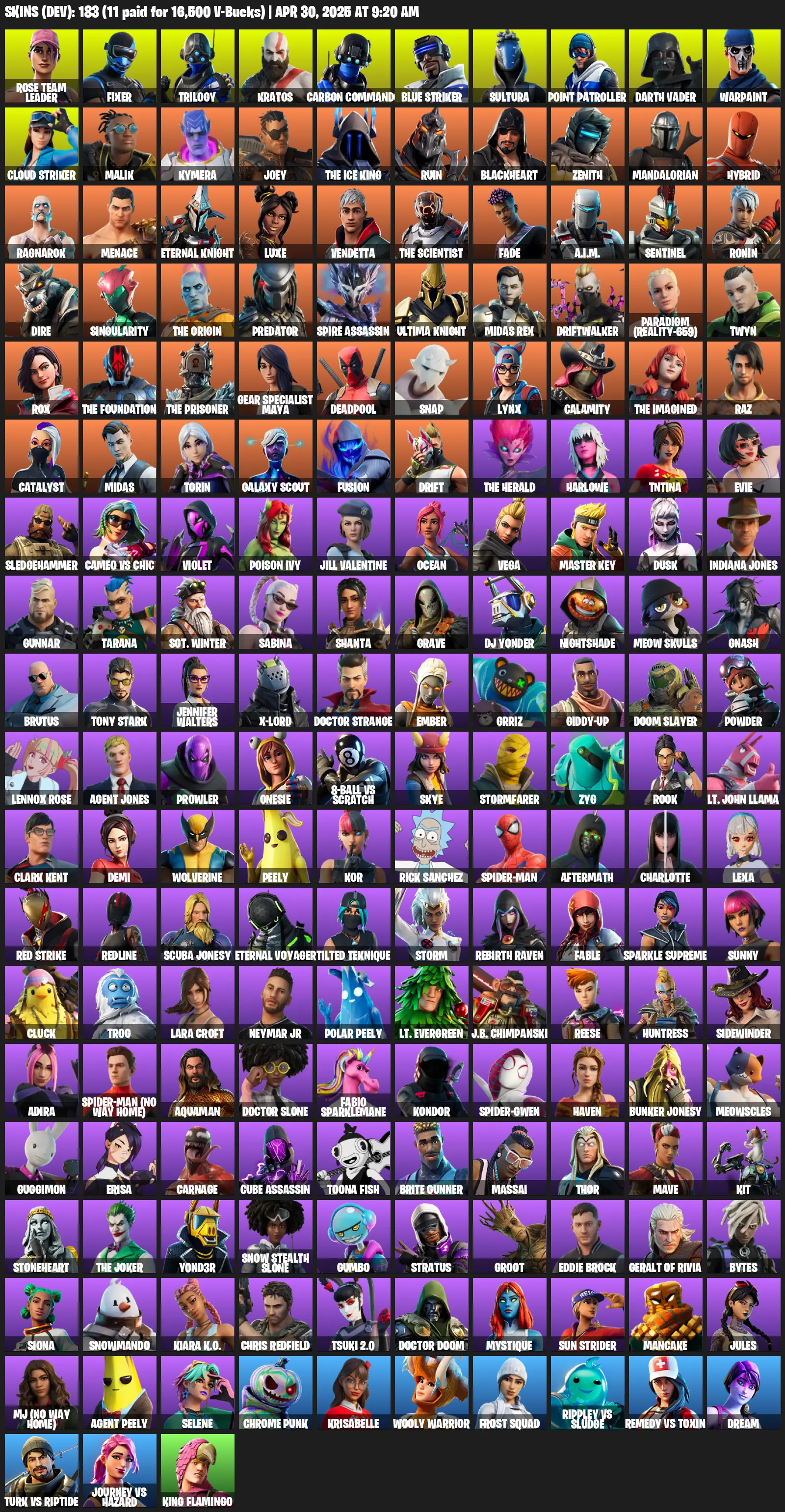 183 Skins, Og Stw, Leviathan Axe, Lara Croft, Rose Team Leader, Fixer, Trilogy, Kratos, Carbon Commando, Blue Striker, Malik [PC/XBOX]
