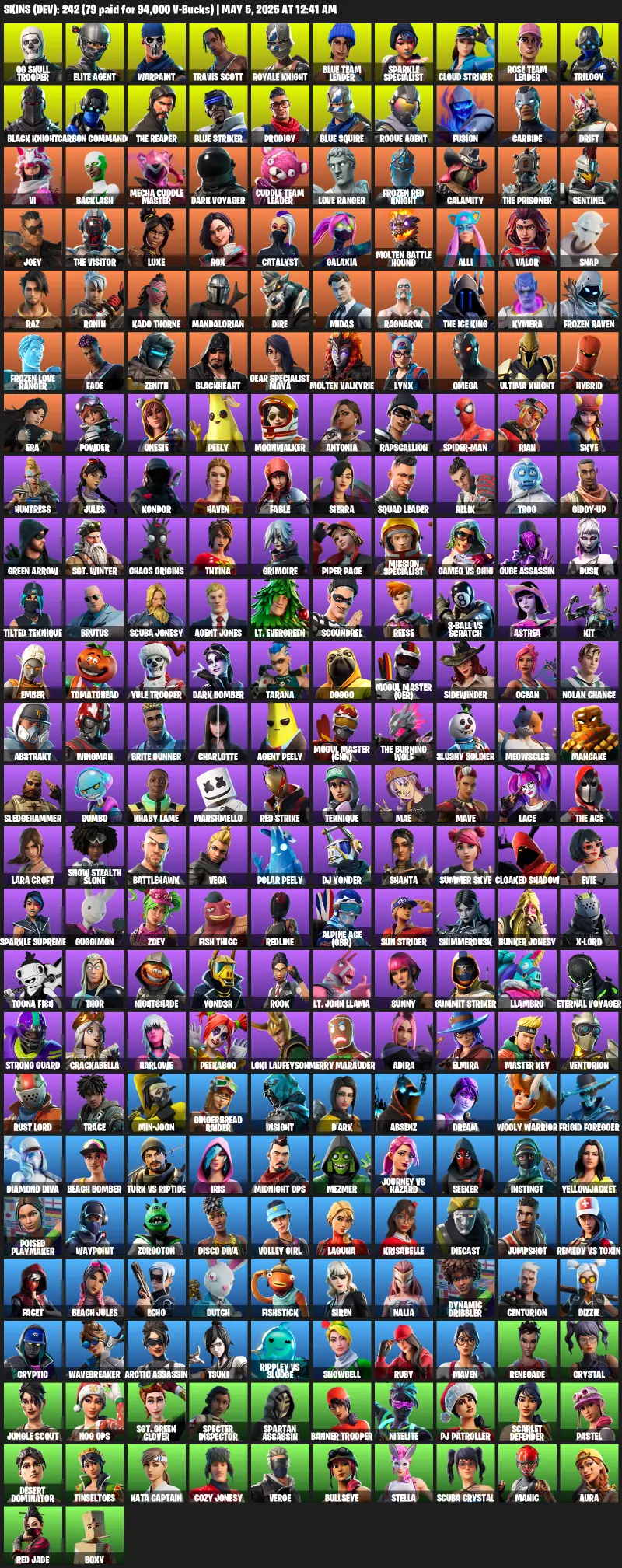 242 Skins, OG STW, Floss, Take The L, OG Skull Trooper, Black Knight, Travis Scott, Sparkle Specialist, Royale Knight, Vi [PC/PSN/XBOX]